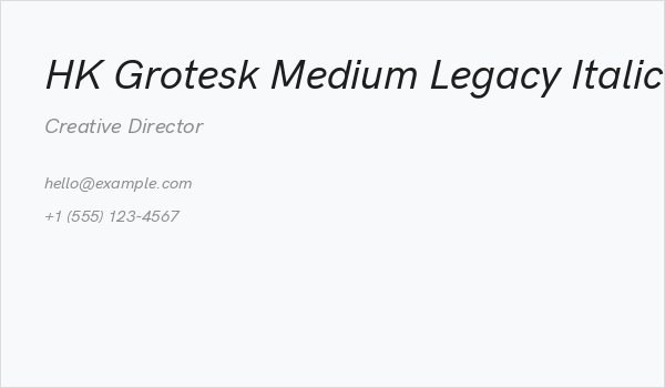 HK Grotesk Medium Legacy Italic Business Card