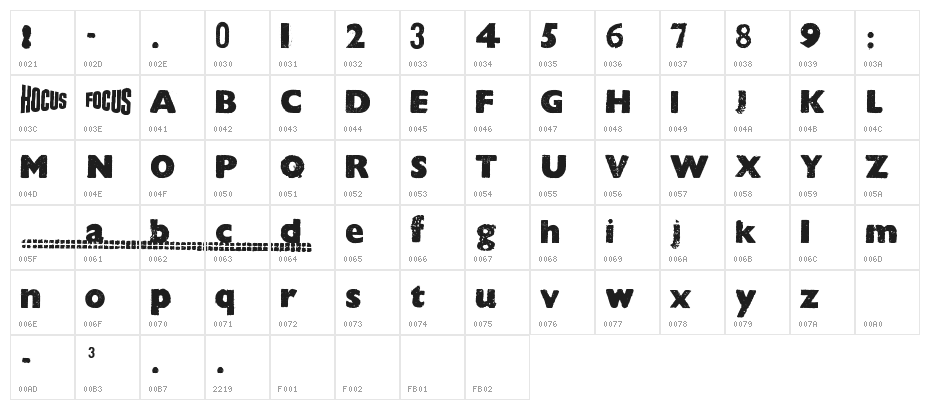 HOCUS FOCUS Bold Character Map