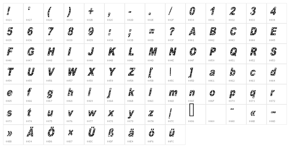 HOLE 2 cursive Character Map