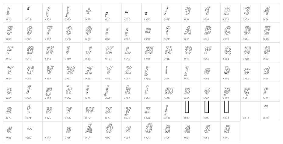 HOLE 3 cursive outline Character Map