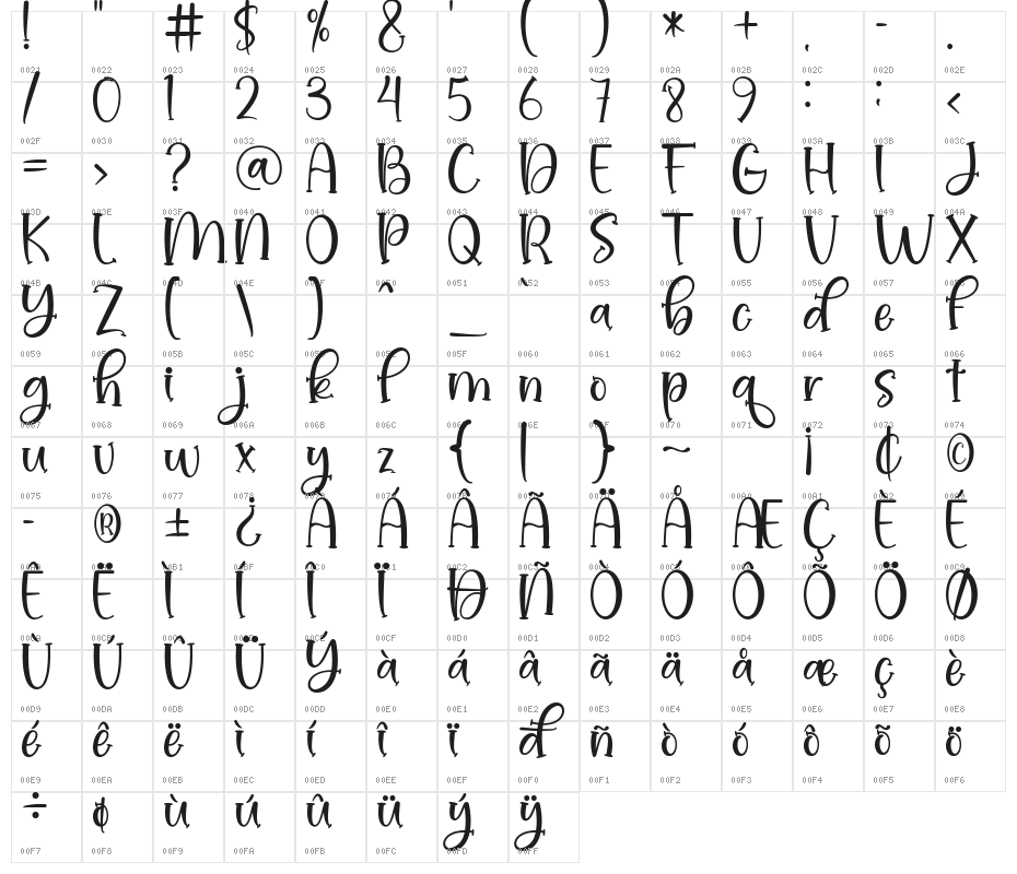 HOLIDAY SNOW Character Map