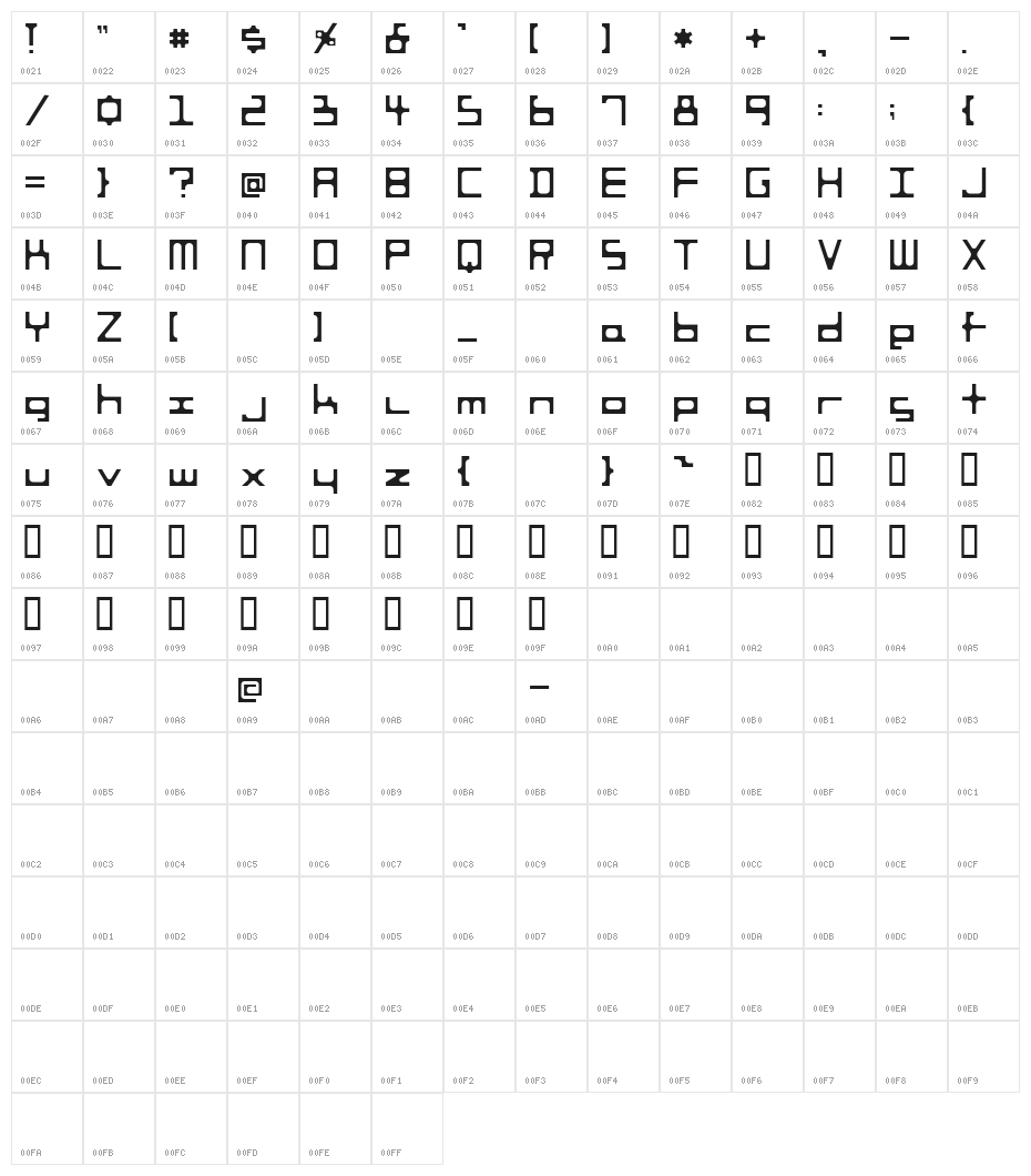 HOSHI Regular E. Character Map