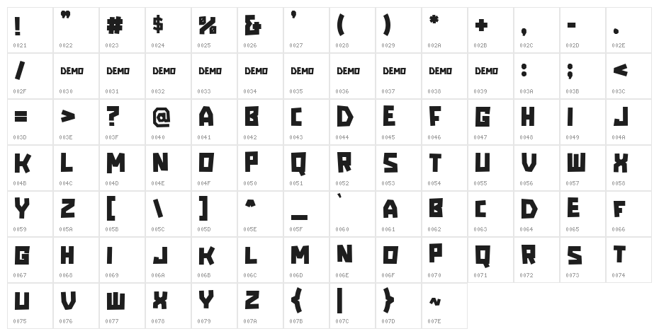 HOTGRILLdemo Character Map