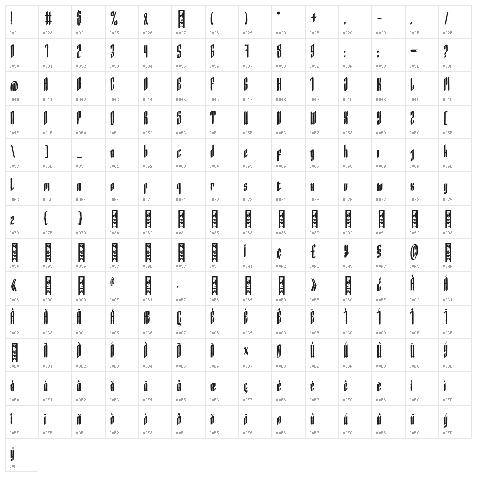 Hocrux Regular Character Map