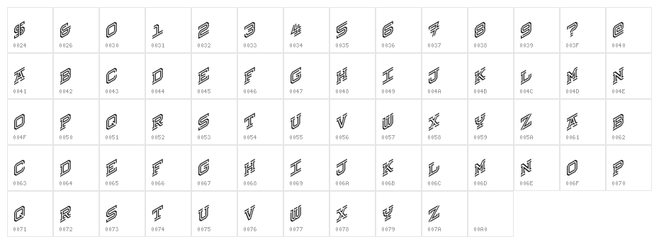 Hokjesgeestcube Italic Character Map