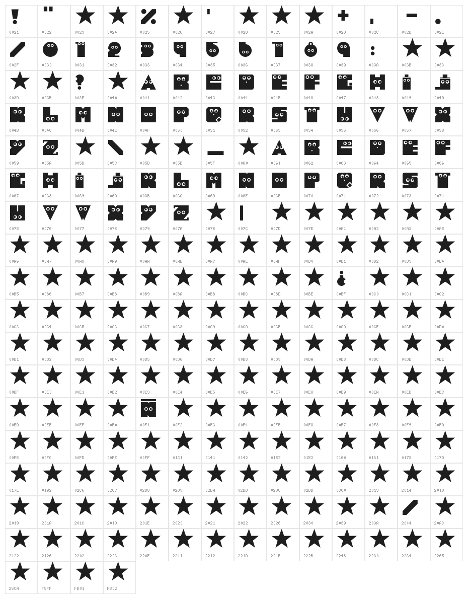 HolaHola-Regular Character Map