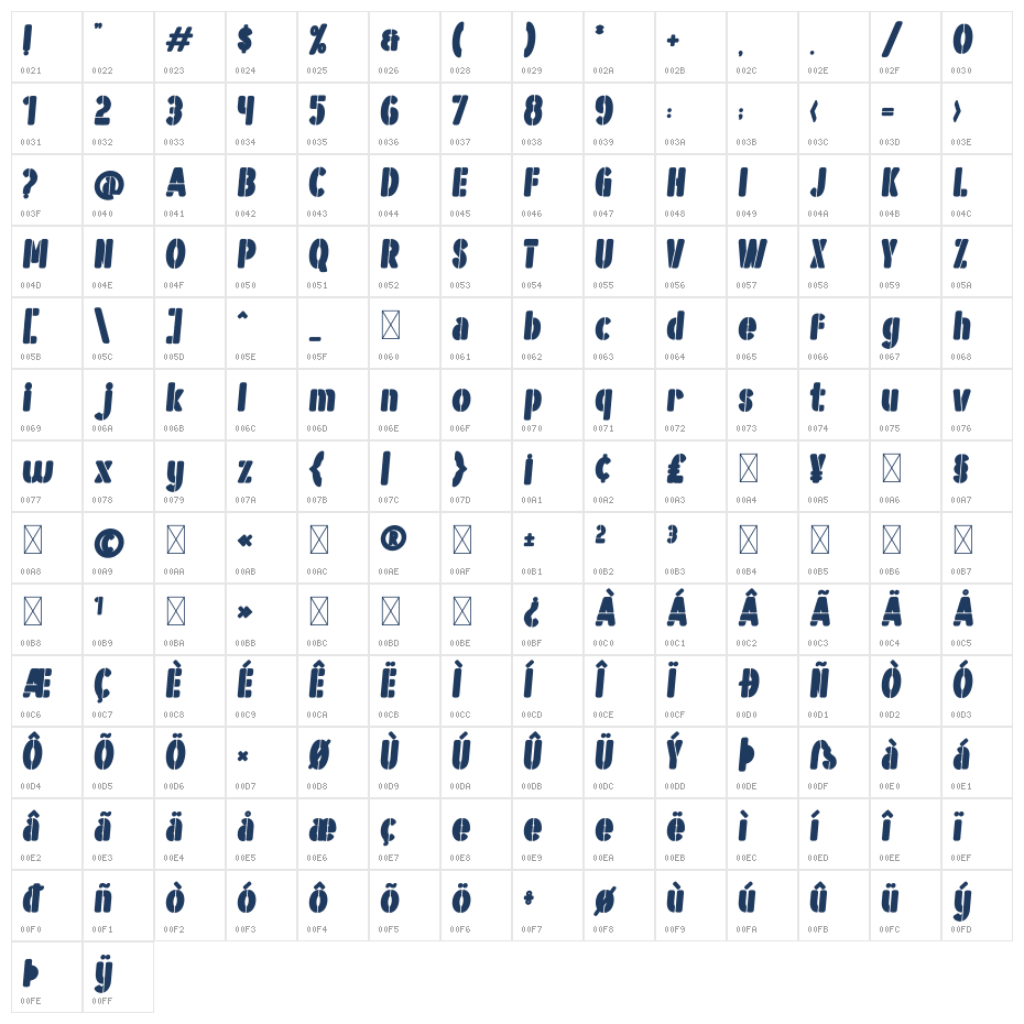Hold Deck Italic Character Map
