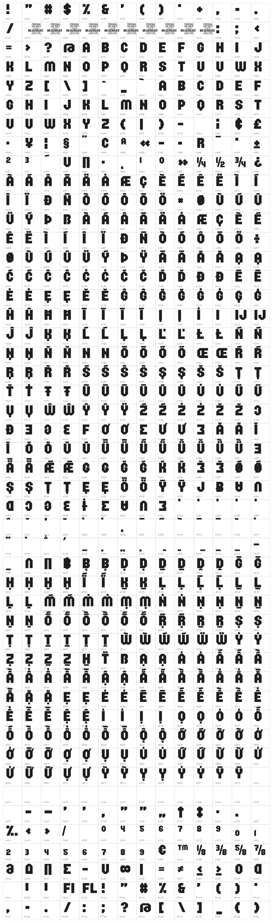 Holder Bold PERSONAL USE ONLY Regular Character Map