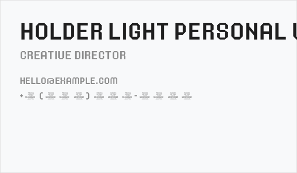 Holder Light PERSONAL USE ONLY Regular Business Card