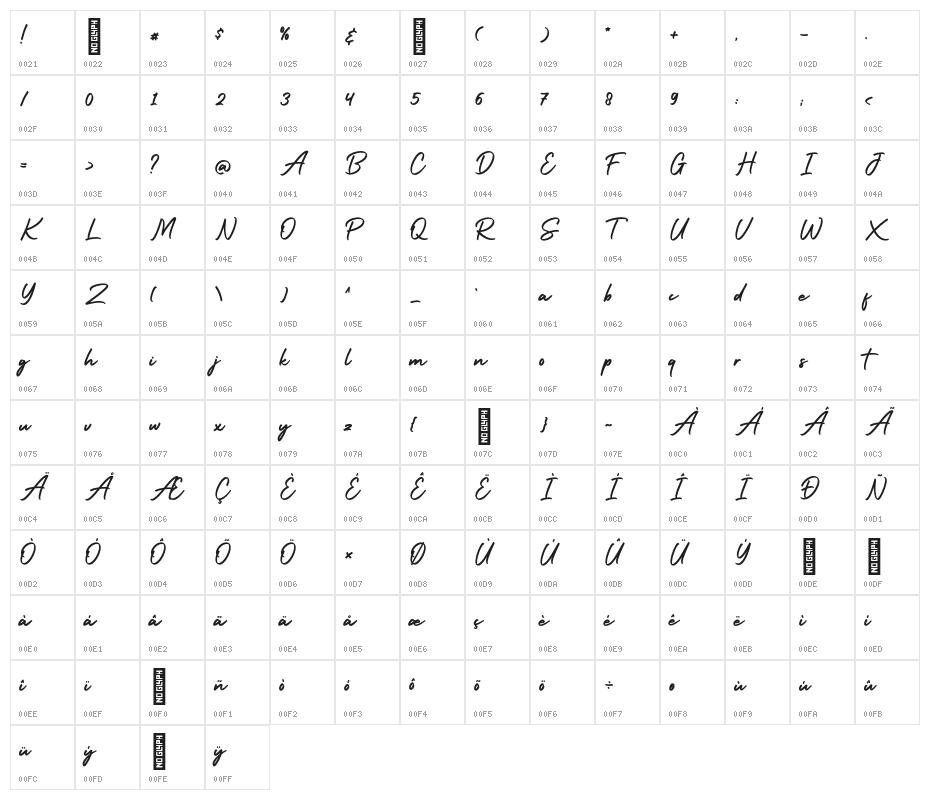 Holiday2 Regular Character Map