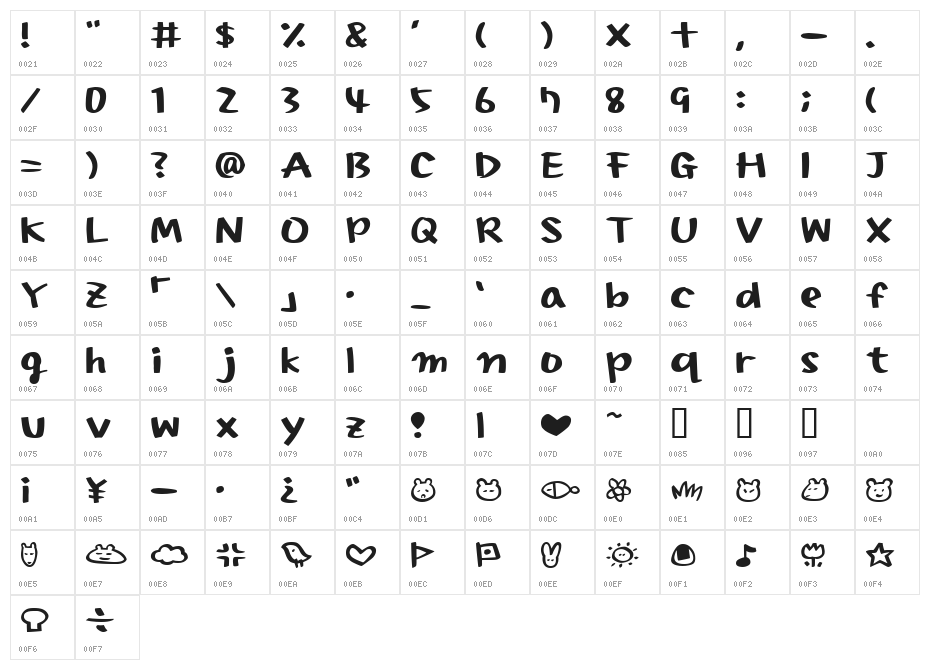 HolidayBoldAl Character Map