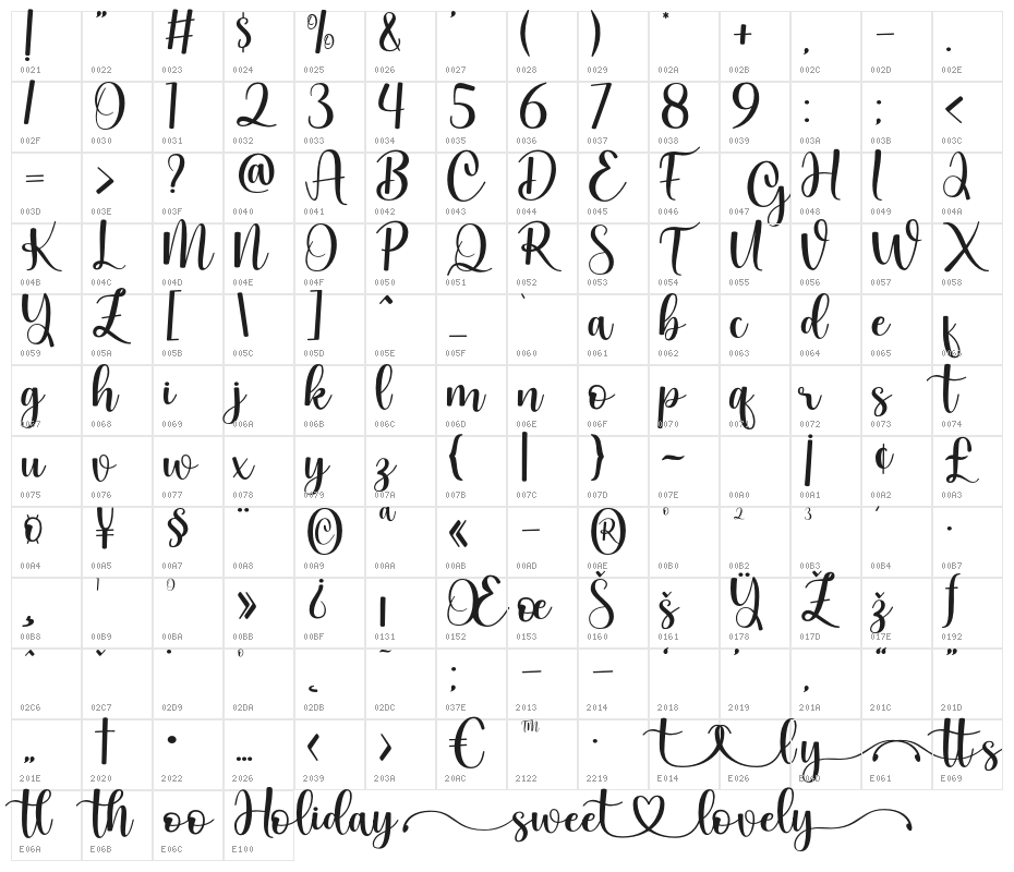 HolidaySweetLovely Character Map