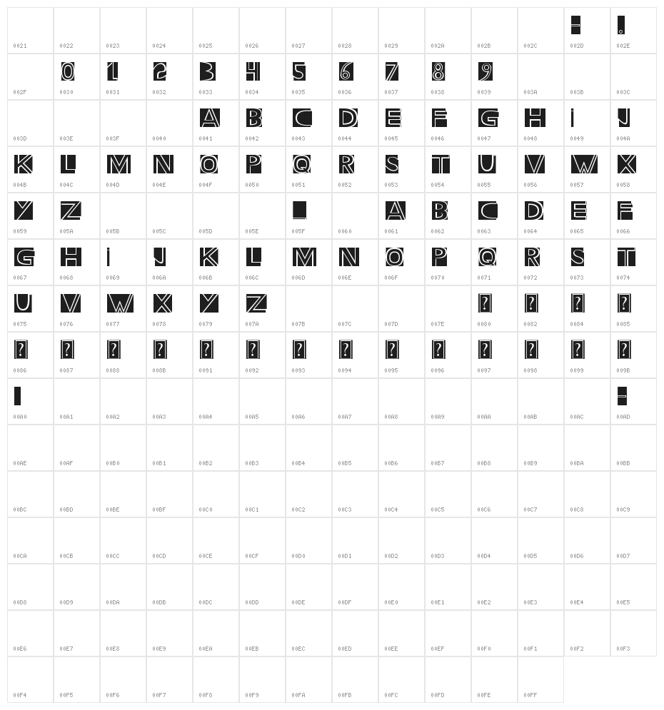 Holitter Block Character Map