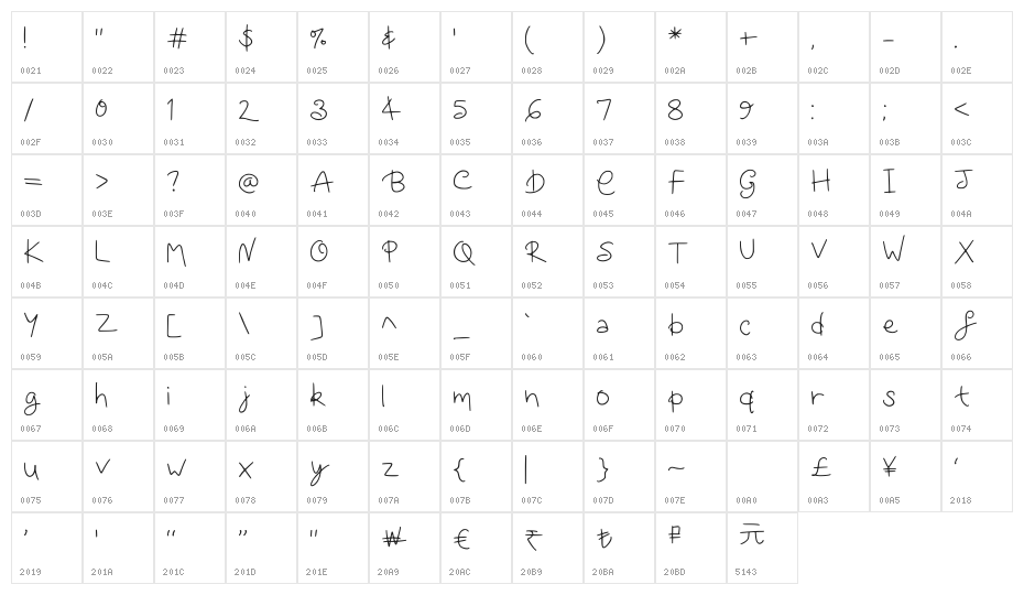 Hollies Messy Curls Regular Character Map