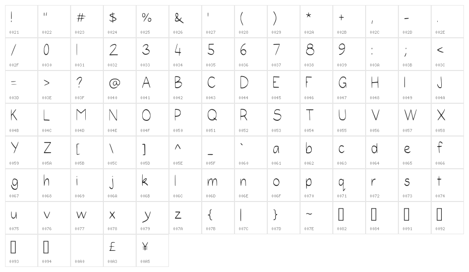 Hollies Thin Regular Character Map