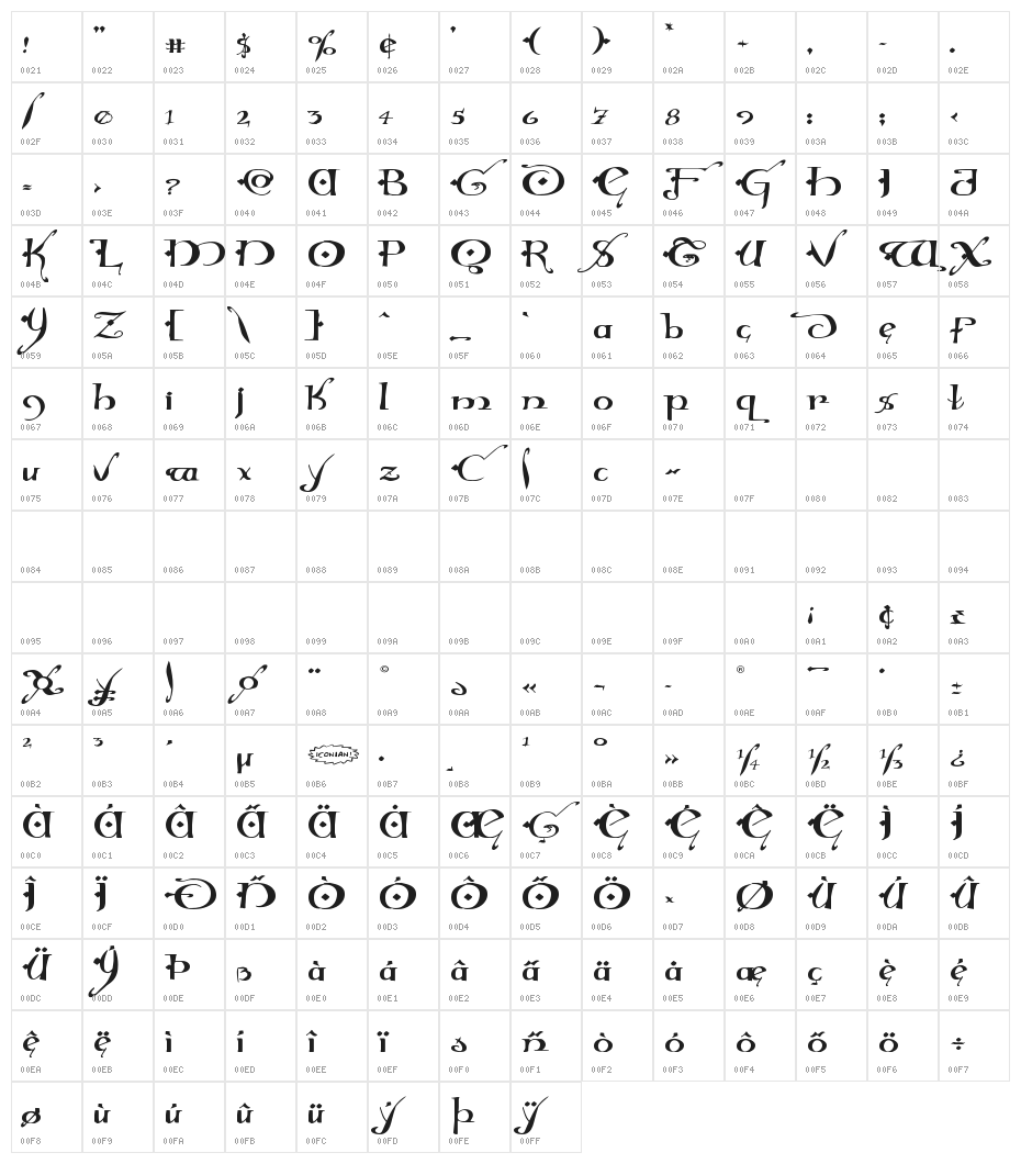 Holly Jingle Solid Expanded Character Map