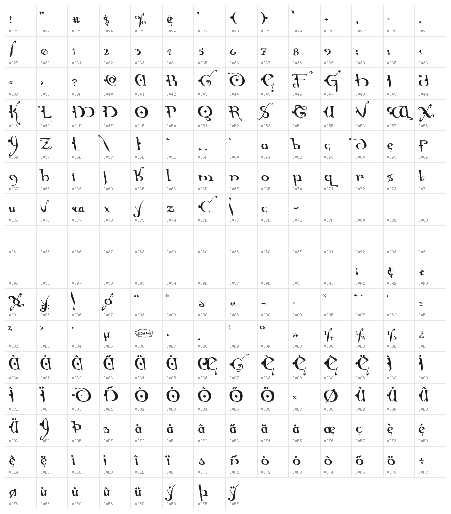 Holly Jingle Solid Leftalic Character Map