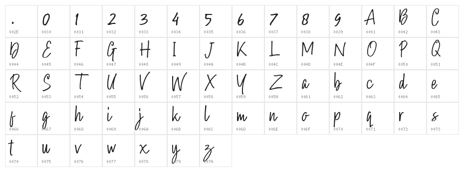 Hollybear-Regular Character Map