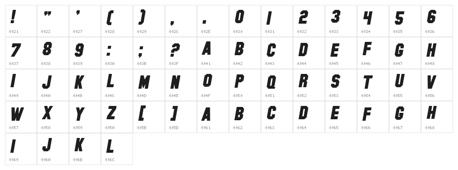 Hollywood Hills Bold Italic Character Map