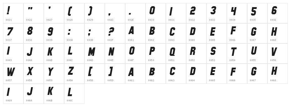 Hollywood Hills Italic Character Map