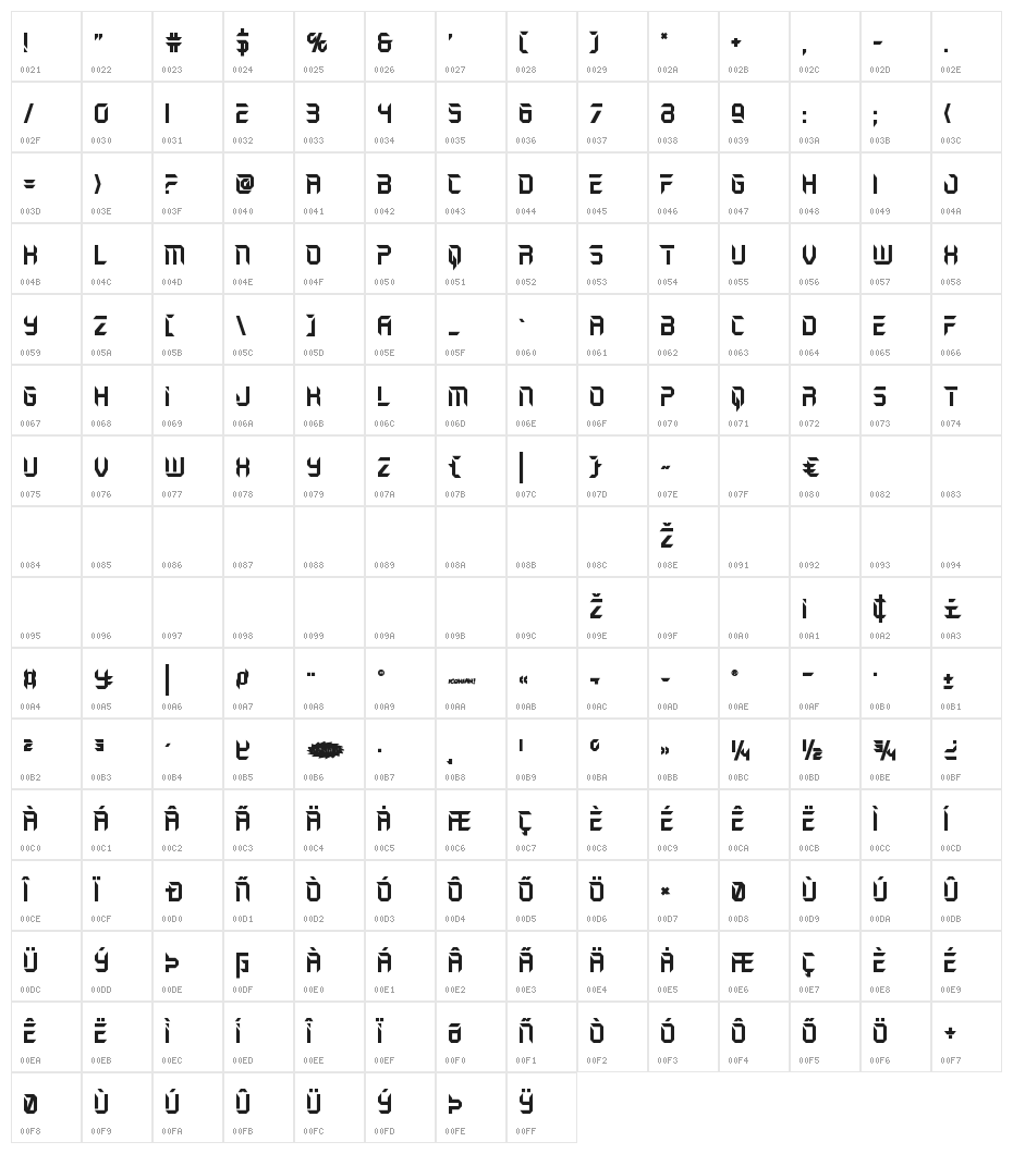 Holo-Jacket Bold Character Map