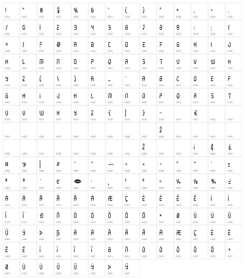 Holo-Jacket Condensed Character Map