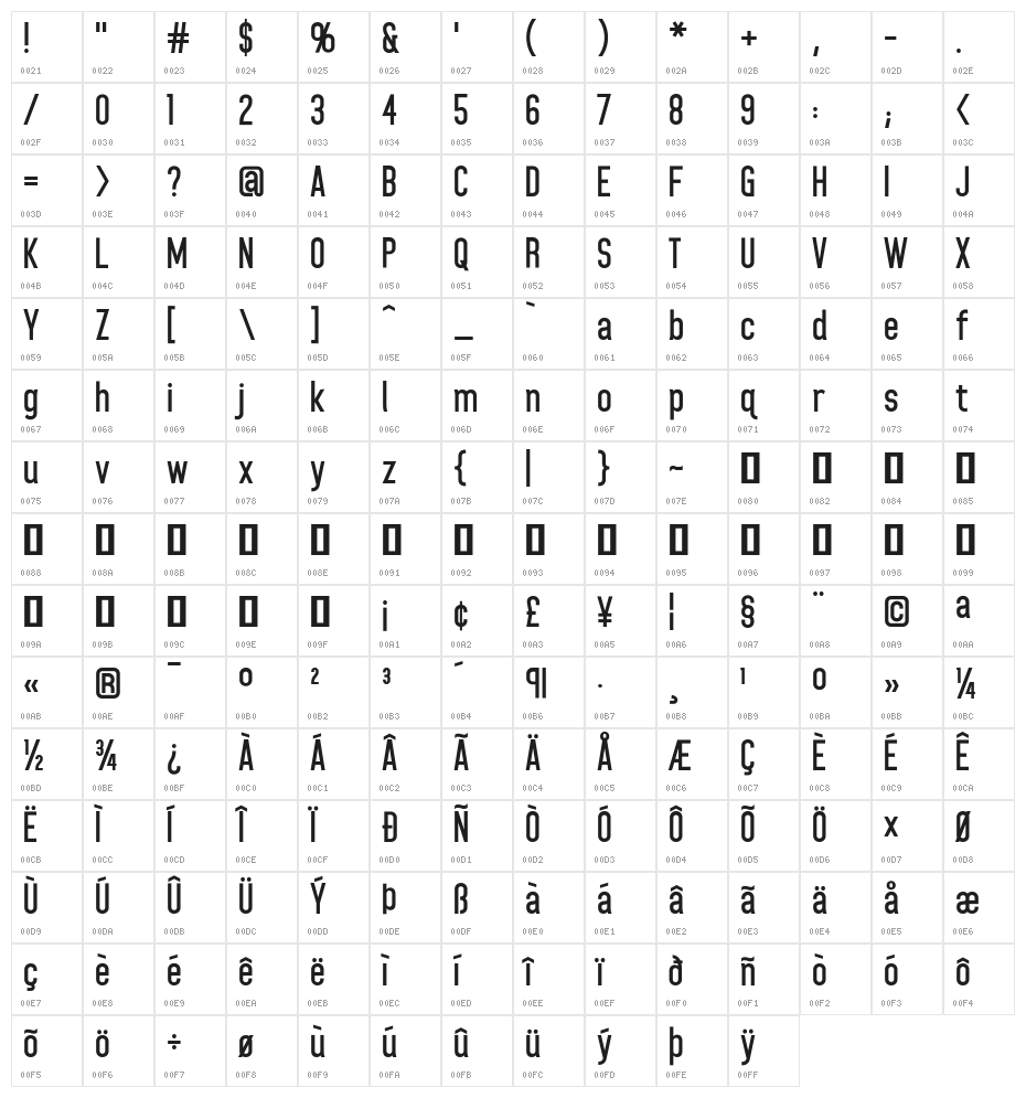 Home Planet BB Bold Character Map