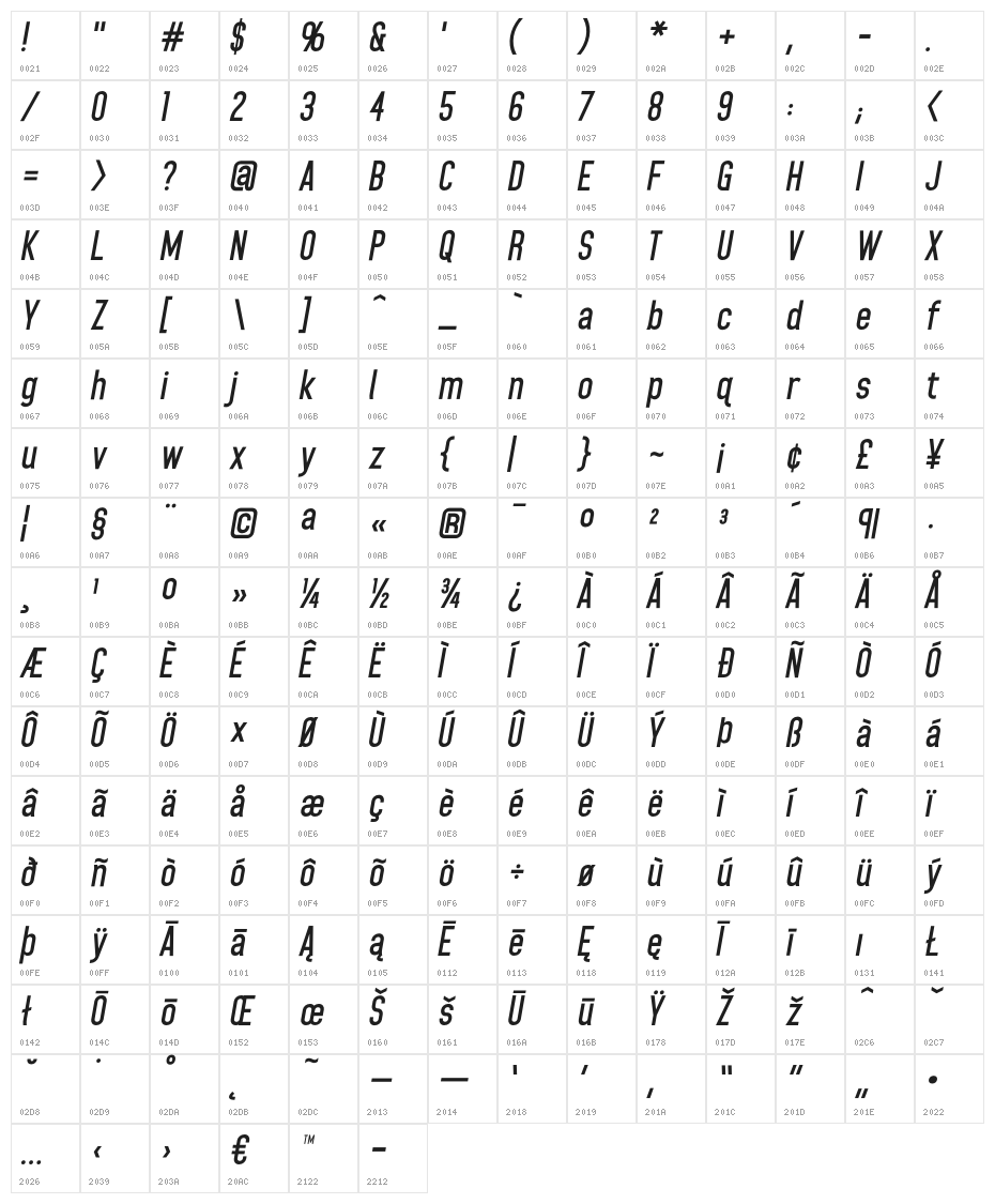 HomePlanetBB-BoldItalic Character Map