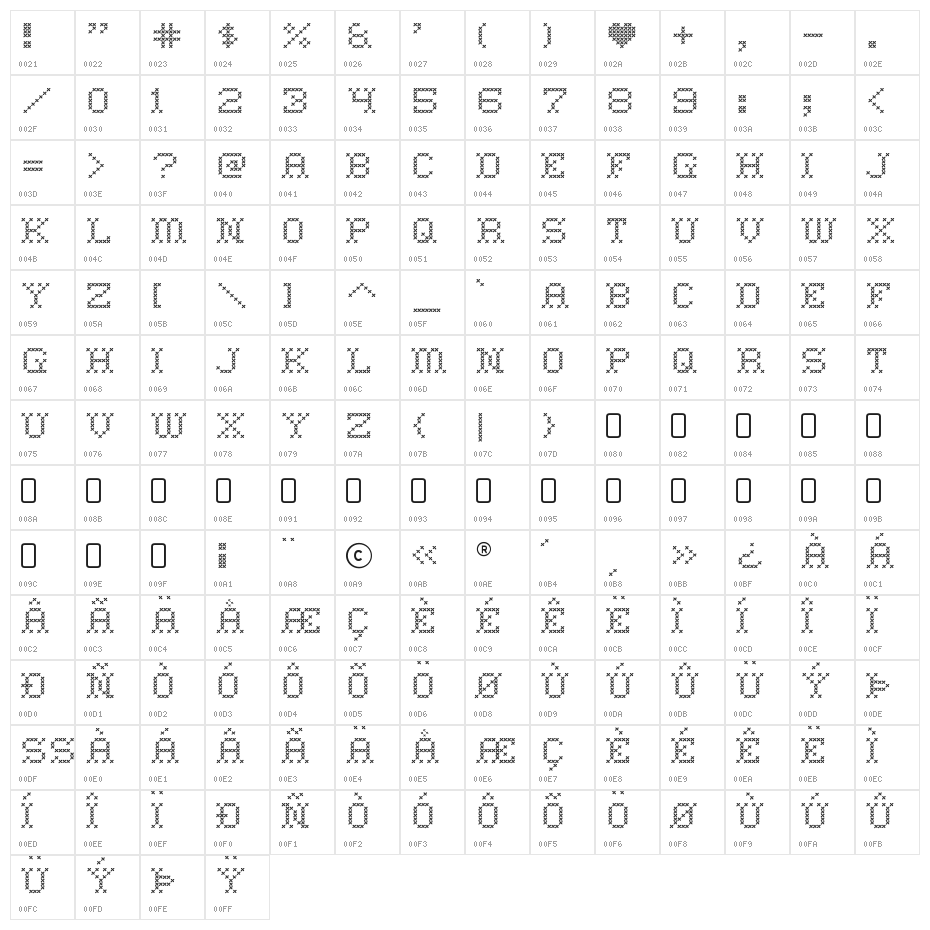 HomeSweetHome-Regular Character Map