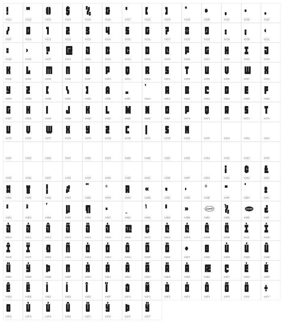 Homebase Condensed Character Map