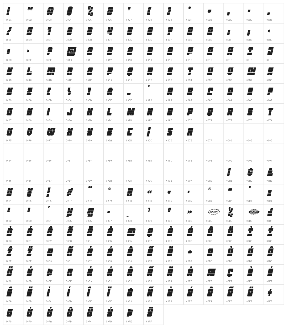 Homebase Duo-Laser Italic Character Map