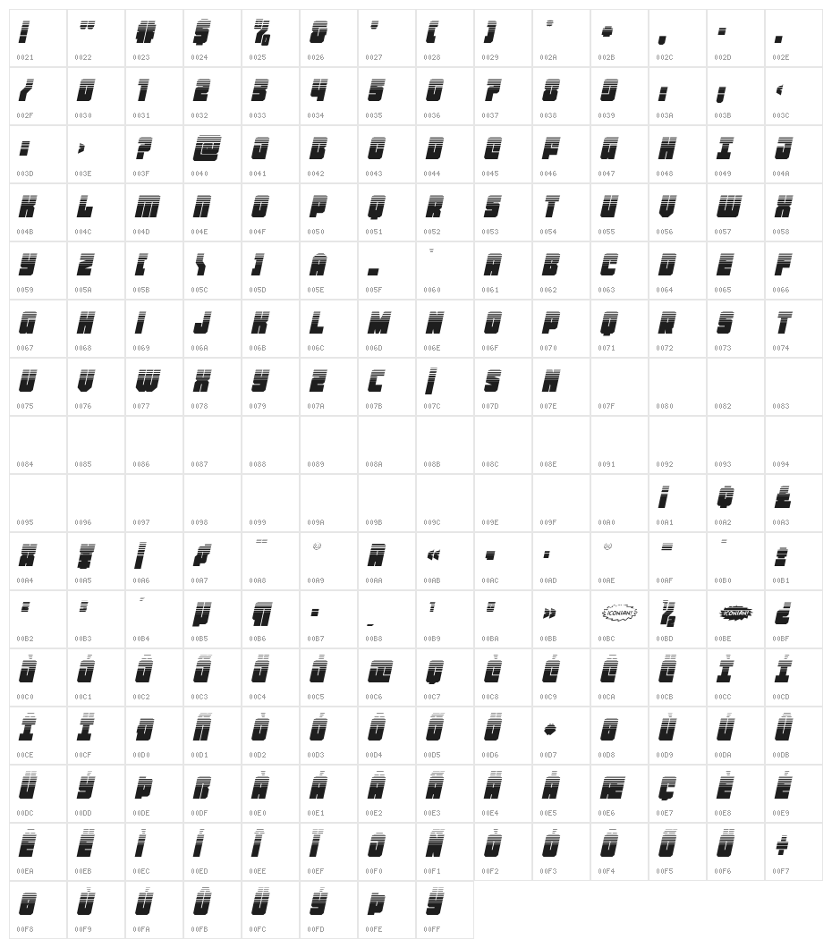 Homebase Halftone Italic Character Map