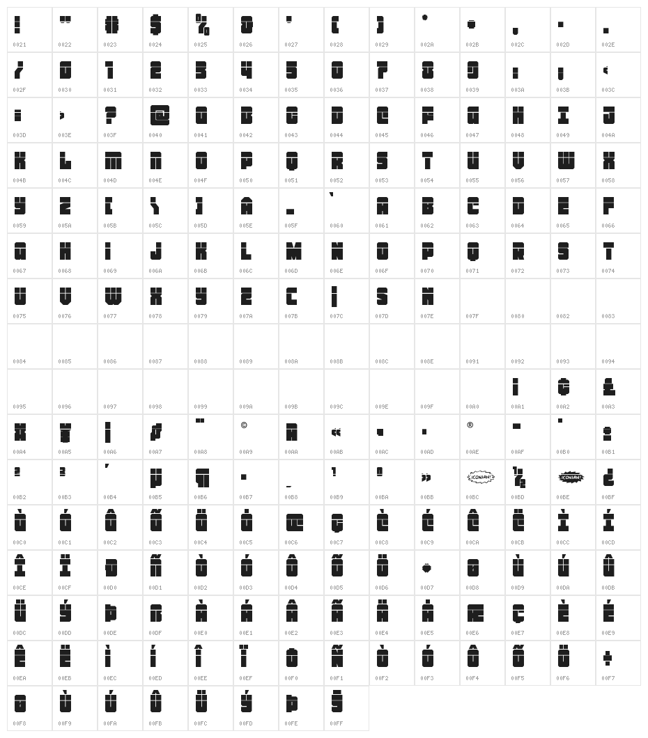 Homebase Laser Character Map