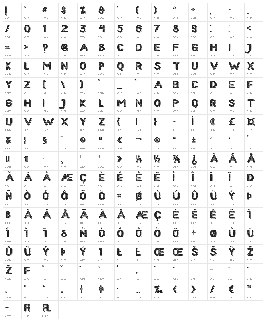 Hometown Rough Bold Shadow Character Map