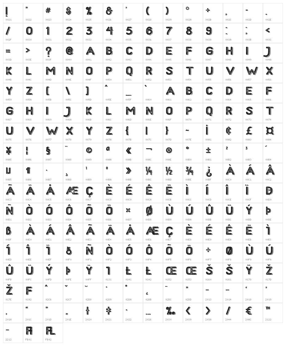 HometownRoughBoldShadow Character Map