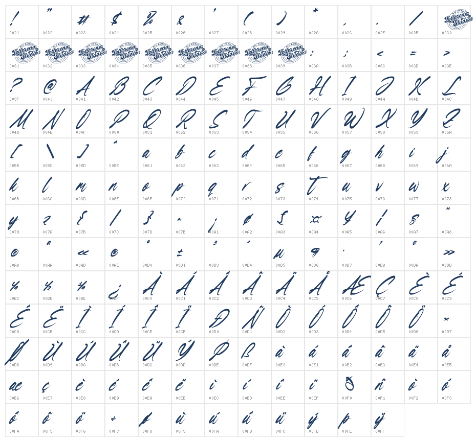 Hompetty DEMO VERSION Italic Character Map