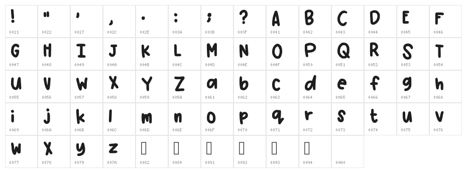 Honey Calm Down Regular Character Map