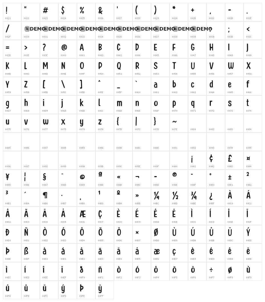 Honey Notes Regular Character Map