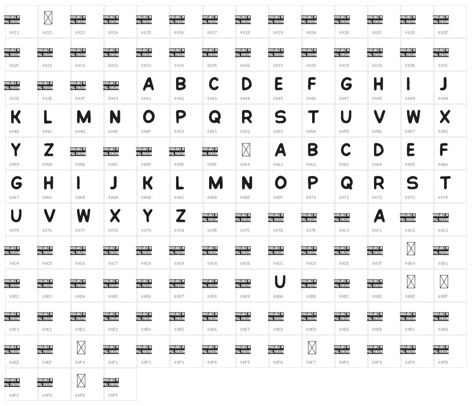 Honeybutter Character Map