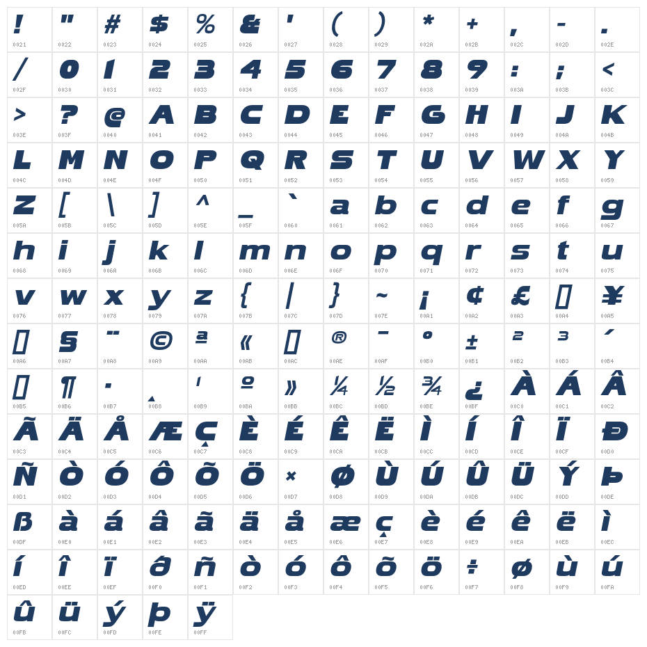 Honfleur Heavy Italic Character Map
