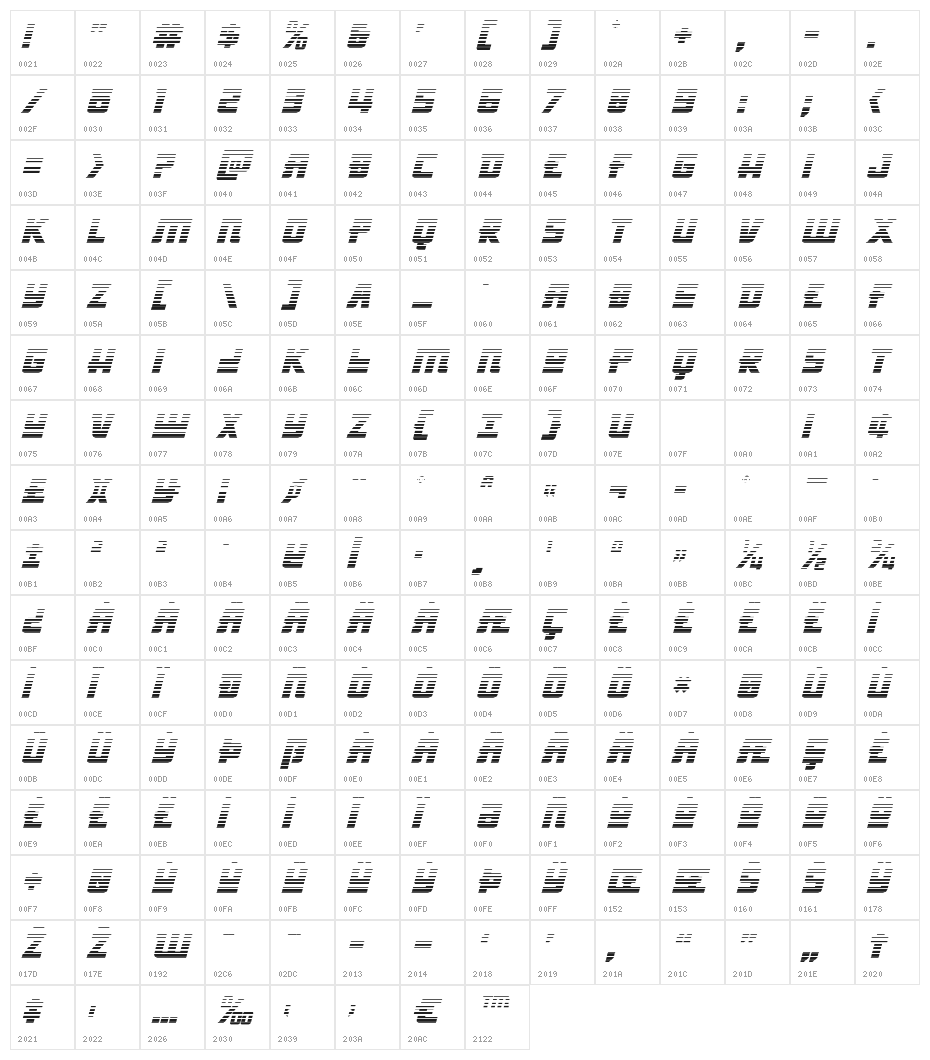 Hong Kong Hustle Gradient Itali Italic Character Map