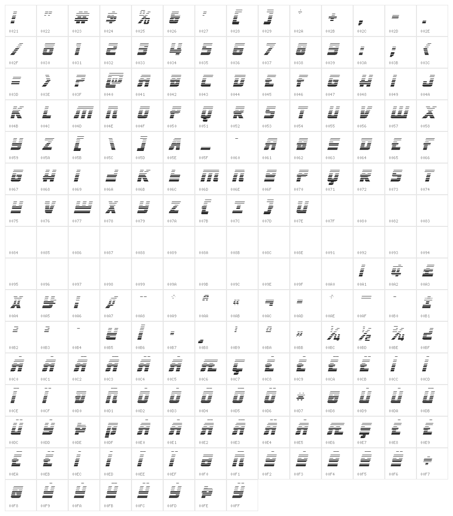 Hong Kong Hustle Gradient Italic Character Map
