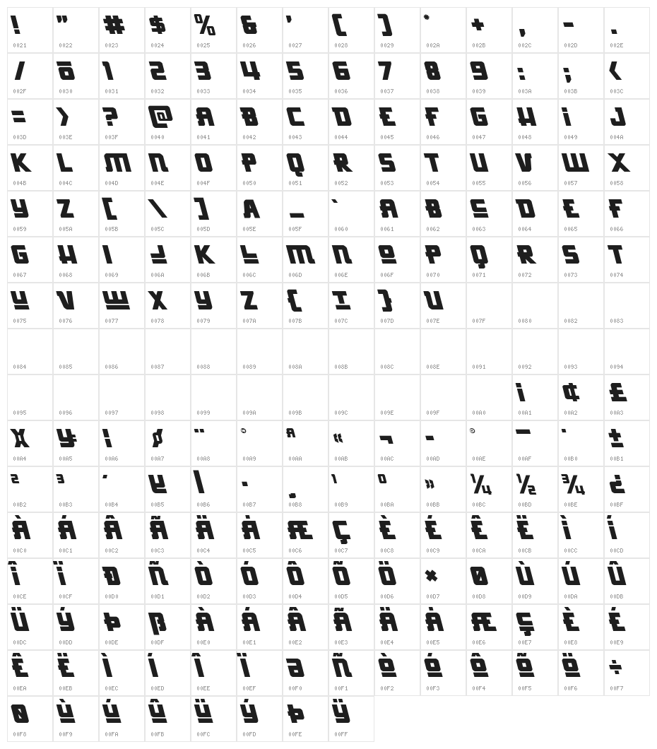 Hong Kong Hustle Leftalic Character Map