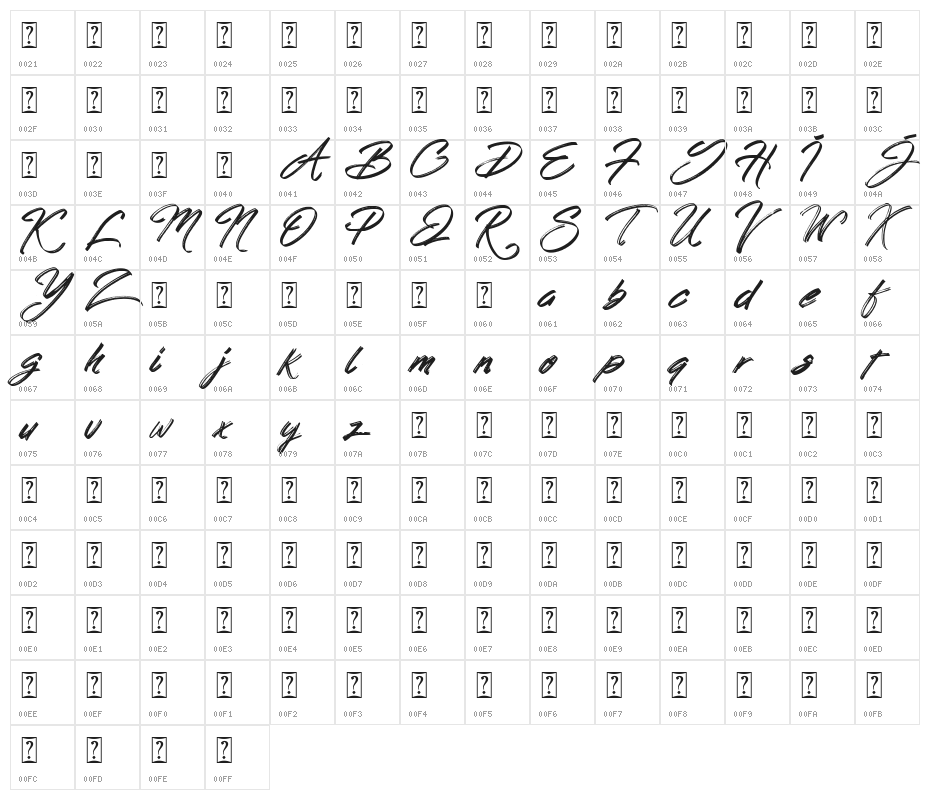 Hong Kong Script Brush Character Map