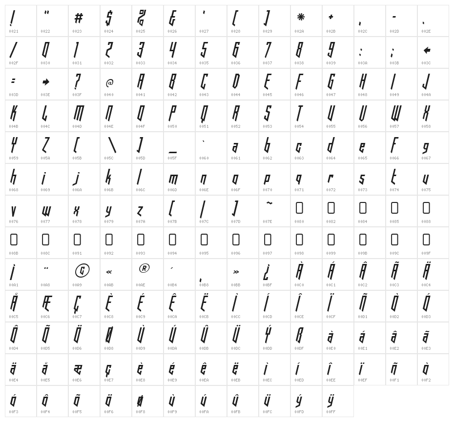 HookedUpOneOhOne-Regular Character Map