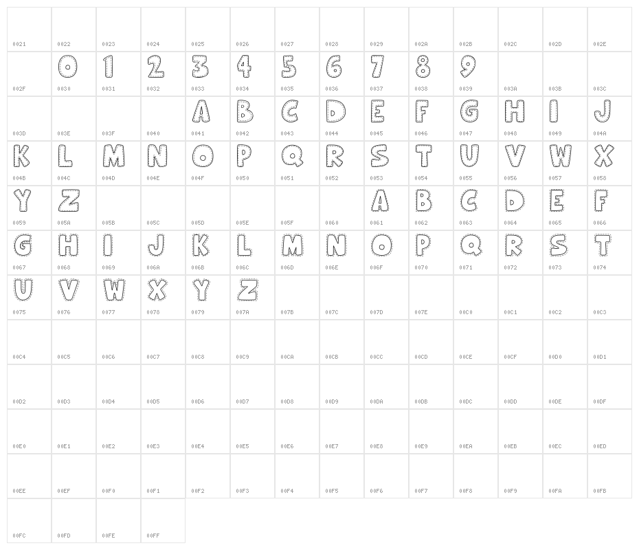 Hooman Stitch Character Map