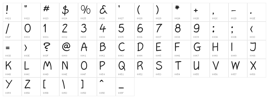 Hooteroll Light Character Map