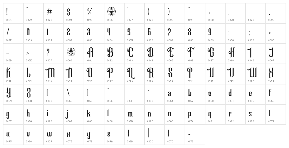 HornbucklePersonalUseOnly-Regul Character Map