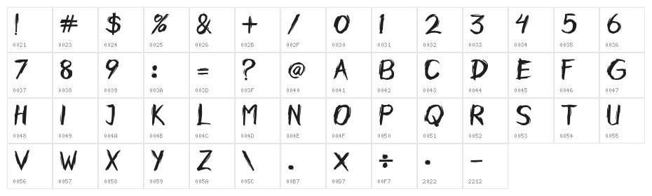Horobi-Regular Character Map