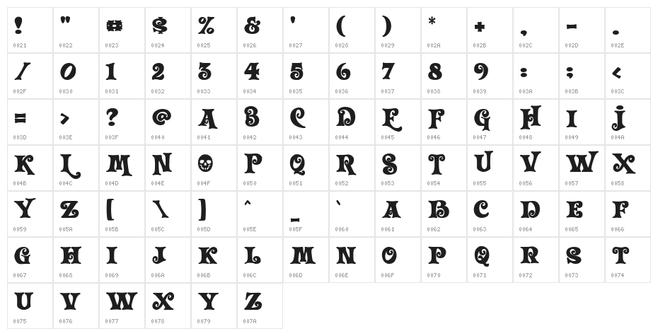 Horror Area Regular Character Map